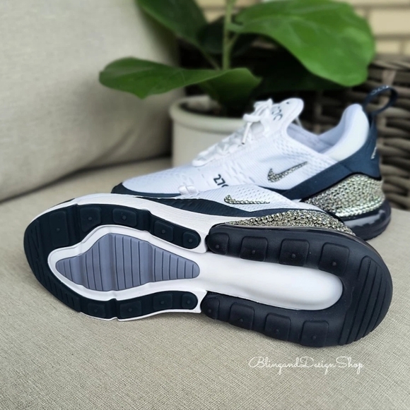 Women's Nike Air Max 270 White Green Sneakers made with Crystals Bling Custom - Picture 8 of 9